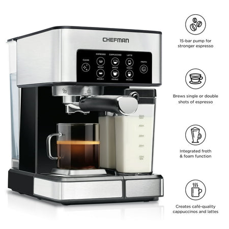 Chefman 1.8L Barista Pro Espresso Machine, Stainless Steel