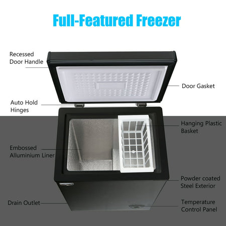 Chest Freezer 3.5 cu.ft Compact Freezer Free-Standing WANAI Top Door Freezer Adjustable 7 Thermostat and Removable Basket, Black